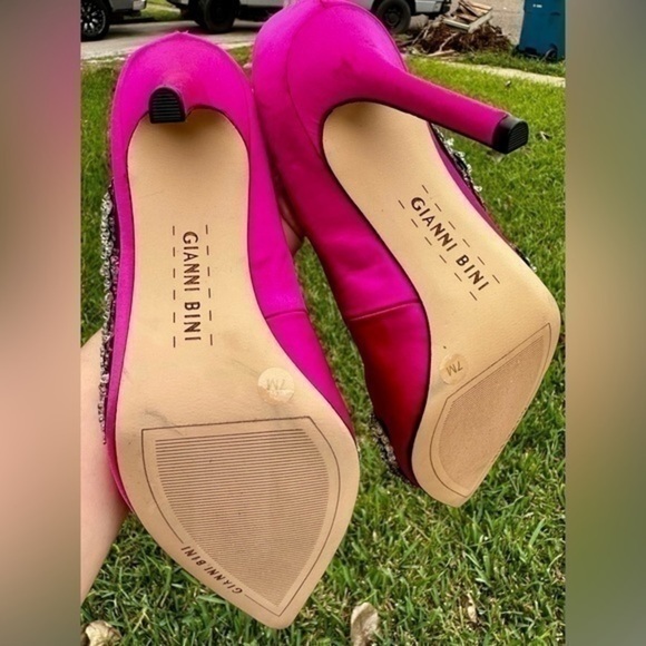 Gianni Bini Crystino Satin Sequin Pink Heel - Picture 8 of 14